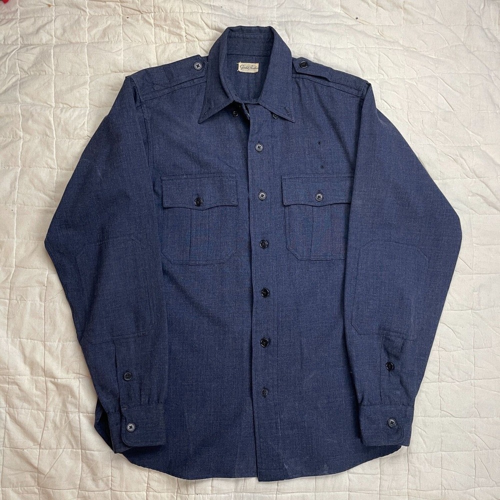 Vintage 50s Gimbel Brothers Military Wool Shirt Large WW2? Chin Strap